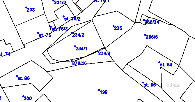 Parcela st. 234/3 v KÚ Suchomasty, Katastrální mapa