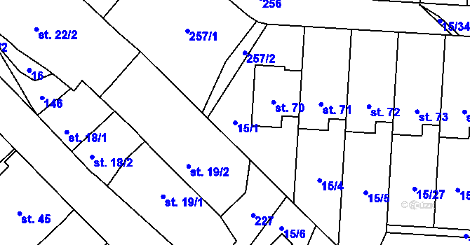 Parcela st. 15/1 v KÚ Hostkovice, Katastrální mapa