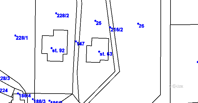 Parcela st. 63 v KÚ Hostkovice, Katastrální mapa