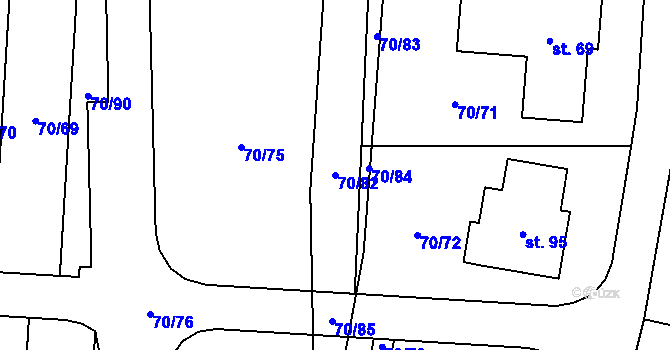 Parcela st. 70/82 v KÚ Hostkovice, Katastrální mapa