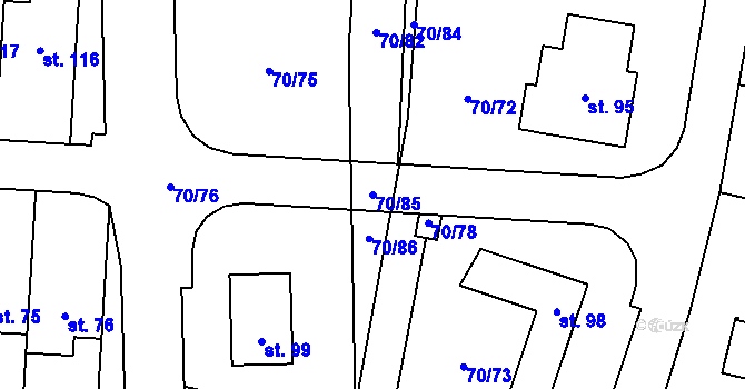 Parcela st. 70/85 v KÚ Hostkovice, Katastrální mapa