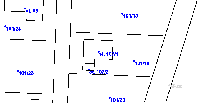 Parcela st. 107/1 v KÚ Hostkovice, Katastrální mapa