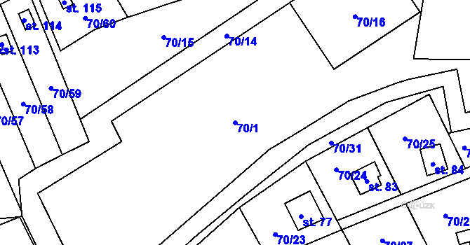 Parcela st. 70/1 v KÚ Přestavlky, Katastrální mapa