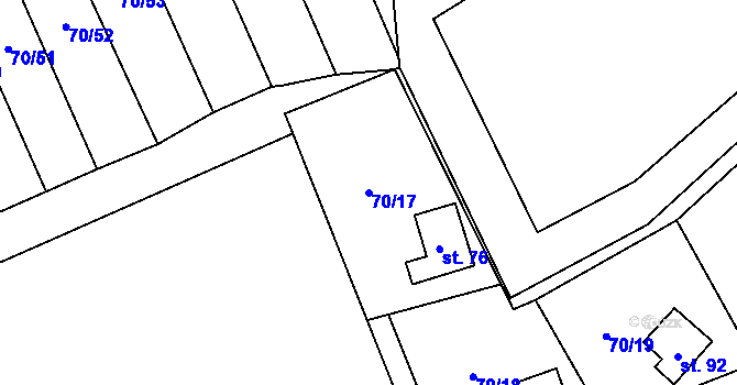 Parcela st. 70/17 v KÚ Přestavlky, Katastrální mapa