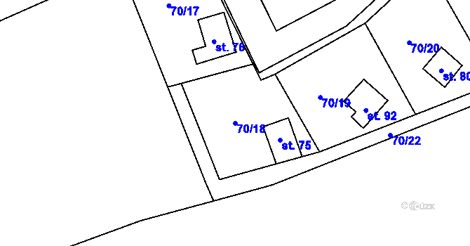 Parcela st. 70/18 v KÚ Přestavlky, Katastrální mapa