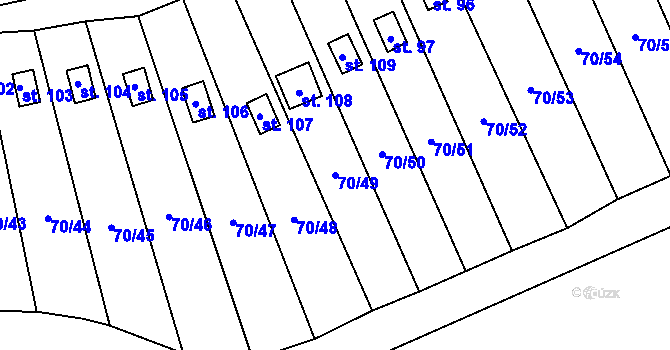 Parcela st. 70/49 v KÚ Přestavlky, Katastrální mapa