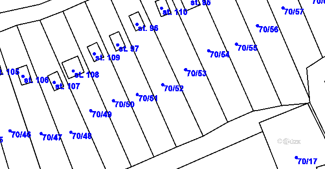 Parcela st. 70/52 v KÚ Přestavlky, Katastrální mapa