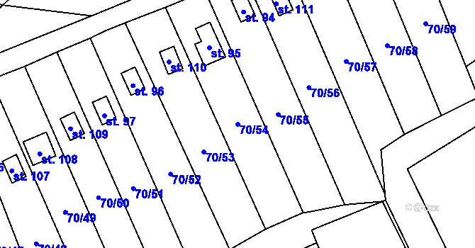 Parcela st. 70/54 v KÚ Přestavlky, Katastrální mapa