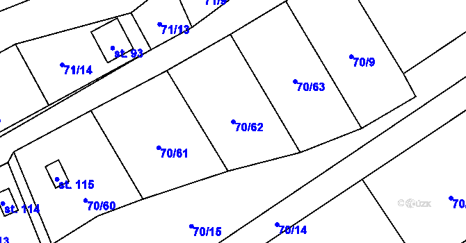 Parcela st. 70/62 v KÚ Přestavlky, Katastrální mapa