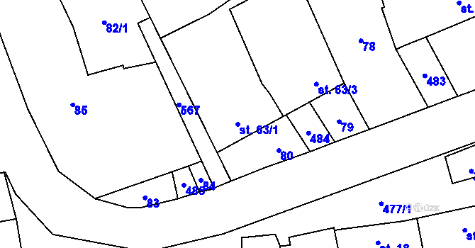 Parcela st. 63/1 v KÚ Suchonice, Katastrální mapa