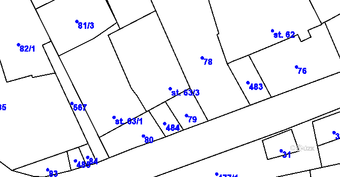 Parcela st. 63/3 v KÚ Suchonice, Katastrální mapa