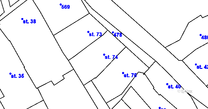 Parcela st. 74 v KÚ Suchonice, Katastrální mapa
