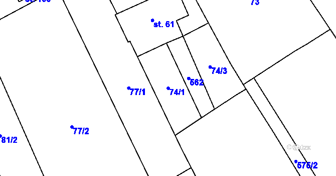 Parcela st. 74/1 v KÚ Suchonice, Katastrální mapa