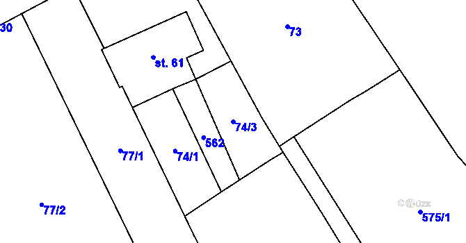 Parcela st. 74/3 v KÚ Suchonice, Katastrální mapa
