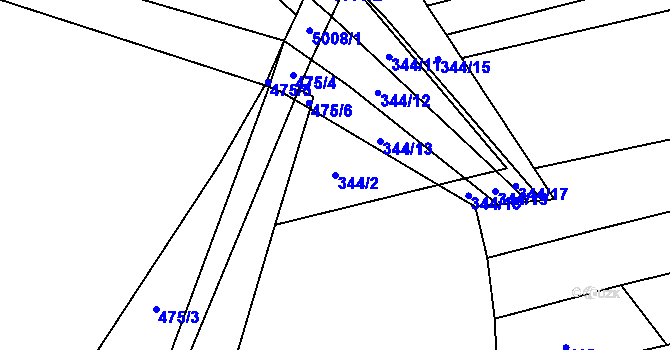 Parcela st. 344/2 v KÚ Suchov, Katastrální mapa