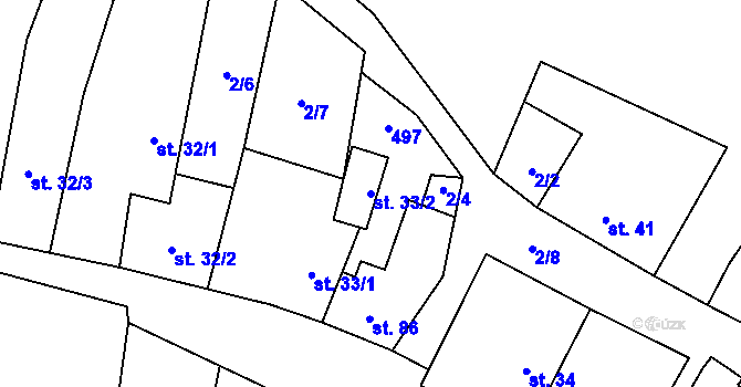 Parcela st. 33/2 v KÚ Suchý, Katastrální mapa