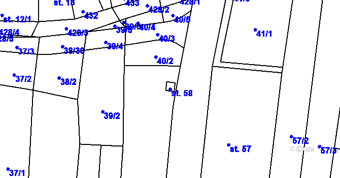 Parcela st. 58 v KÚ Suchý, Katastrální mapa
