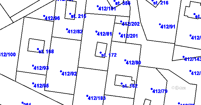 Parcela st. 172 v KÚ Suchý, Katastrální mapa