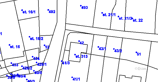 Parcela st. 42 v KÚ Suchý, Katastrální mapa
