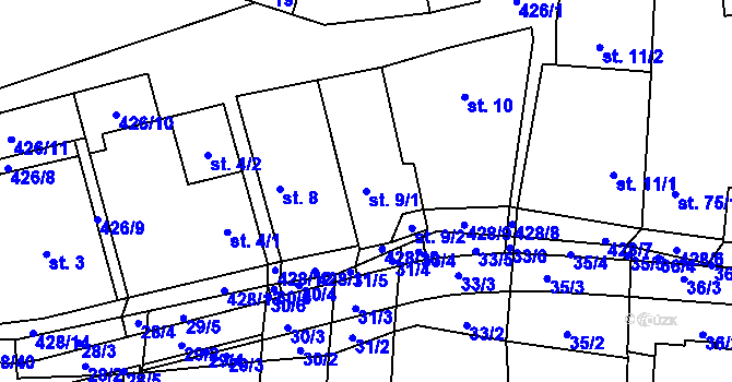 Parcela st. 9/1 v KÚ Suchý, Katastrální mapa