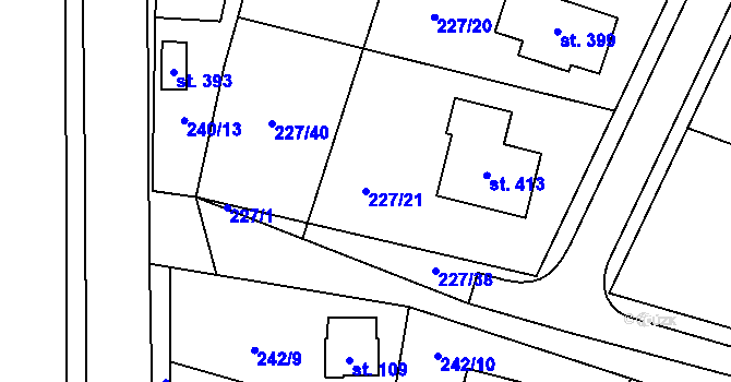 Parcela st. 227/21 v KÚ Suchý, Katastrální mapa
