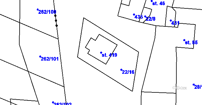 Parcela st. 419 v KÚ Suchý, Katastrální mapa