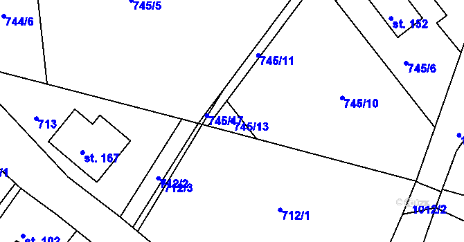 Parcela st. 745/13 v KÚ Slavný, Katastrální mapa