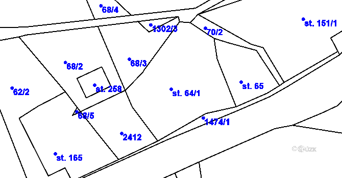 Parcela st. 64/1 v KÚ Suchý Důl, Katastrální mapa