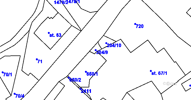 Parcela st. 204/9 v KÚ Suchý Důl, Katastrální mapa