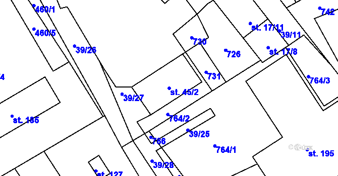 Parcela st. 45/2 v KÚ Sukorady u Mladé Boleslavi, Katastrální mapa