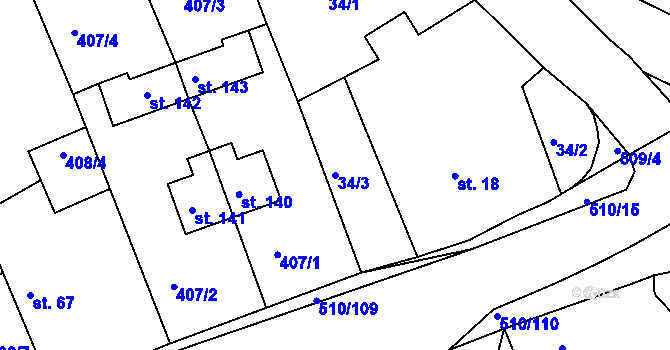 Parcela st. 34/3 v KÚ Sukorady u Mladé Boleslavi, Katastrální mapa
