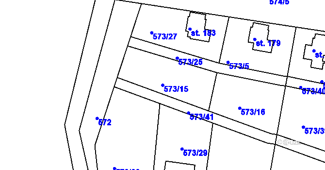 Parcela st. 573/15 v KÚ Sukorady u Mladé Boleslavi, Katastrální mapa