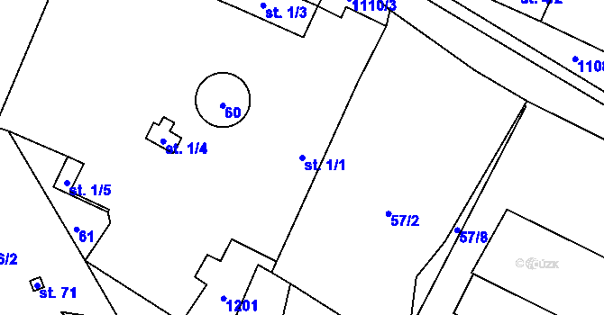 Parcela st. 1/1 v KÚ Sukorady, Katastrální mapa