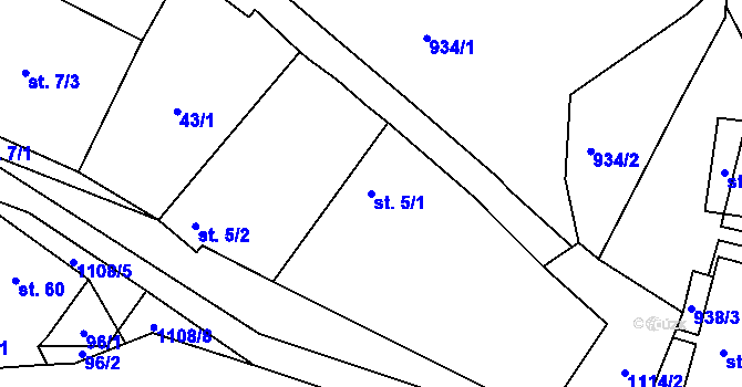 Parcela st. 5/1 v KÚ Sukorady, Katastrální mapa