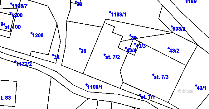 Parcela st. 7/2 v KÚ Sukorady, Katastrální mapa