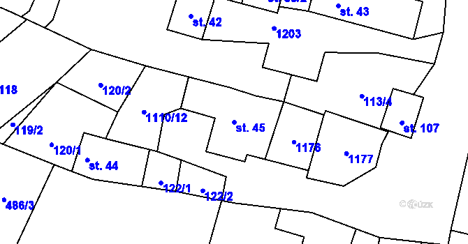 Parcela st. 45 v KÚ Sukorady, Katastrální mapa