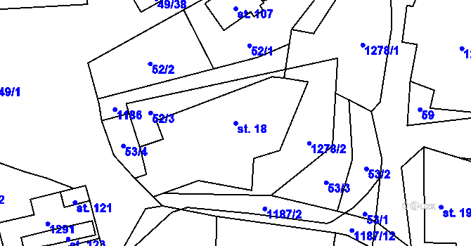 Parcela st. 18 v KÚ Velký Hubenov, Katastrální mapa
