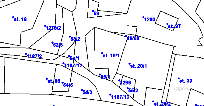 Parcela st. 19/1 v KÚ Velký Hubenov, Katastrální mapa