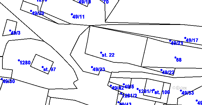 Parcela st. 22 v KÚ Velký Hubenov, Katastrální mapa