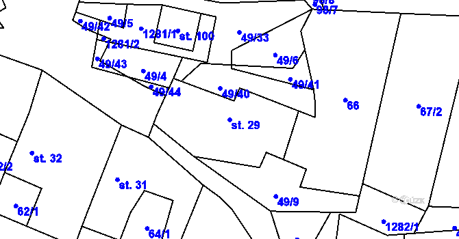 Parcela st. 29 v KÚ Velký Hubenov, Katastrální mapa