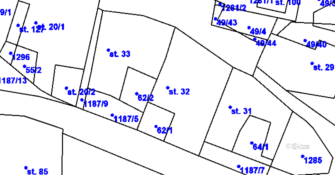Parcela st. 32 v KÚ Velký Hubenov, Katastrální mapa
