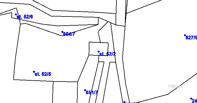 Parcela st. 52/2 v KÚ Velký Hubenov, Katastrální mapa