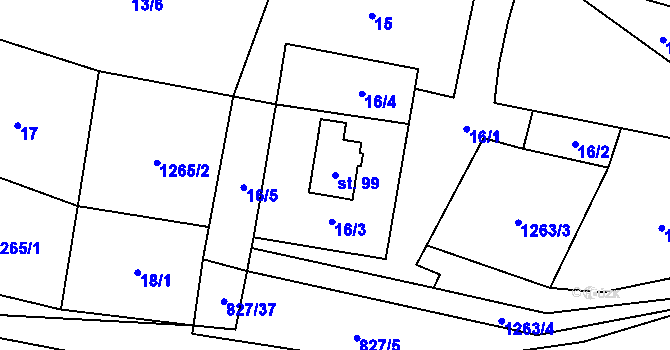Parcela st. 99 v KÚ Velký Hubenov, Katastrální mapa
