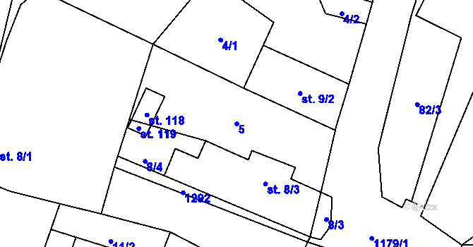 Parcela st. 5 v KÚ Velký Hubenov, Katastrální mapa