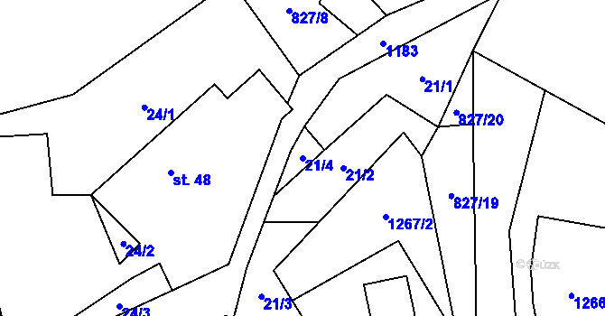Parcela st. 21/4 v KÚ Velký Hubenov, Katastrální mapa