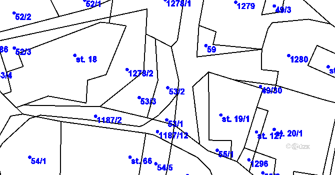 Parcela st. 53/2 v KÚ Velký Hubenov, Katastrální mapa