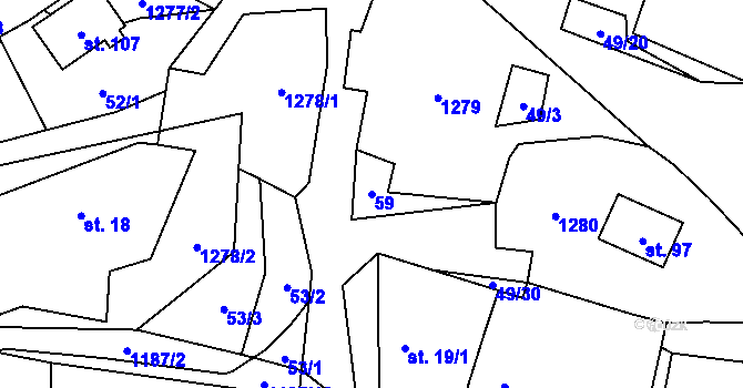 Parcela st. 59 v KÚ Velký Hubenov, Katastrální mapa