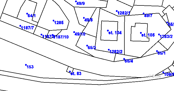 Parcela st. 65/3 v KÚ Velký Hubenov, Katastrální mapa