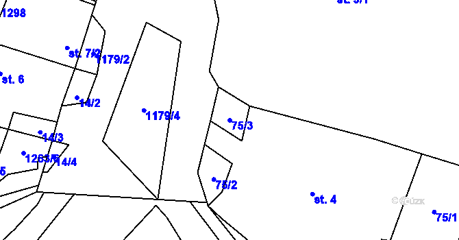 Parcela st. 75/3 v KÚ Velký Hubenov, Katastrální mapa