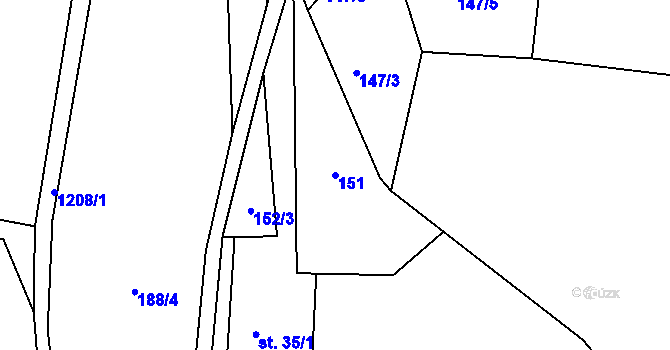 Parcela st. 151 v KÚ Velký Hubenov, Katastrální mapa